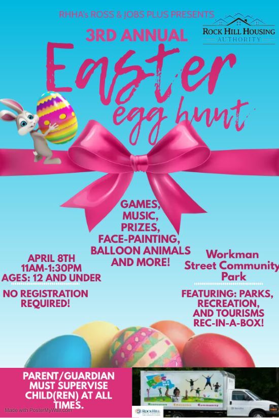 Easter egg hunt flyer. The information on this flyer is in the text above. 