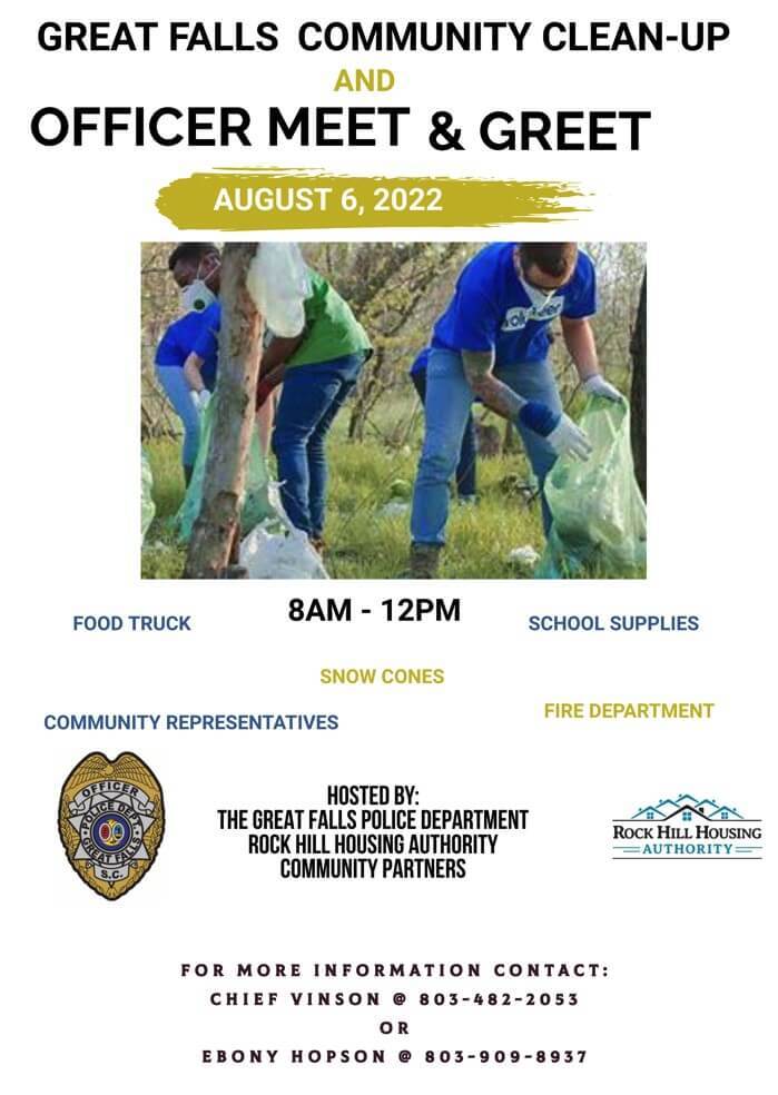 Great Falls Community Clean-Up and Officer Meet and Greet - all content as listed above