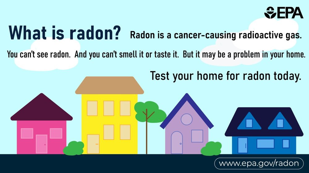 EPA information on radon with houses in a row.