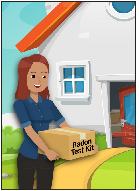 Drawing of a woman holding a Radon Test Kit