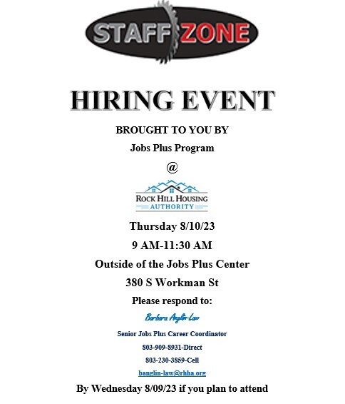 Workman Street Hiring event. All information on flyer is listed above.