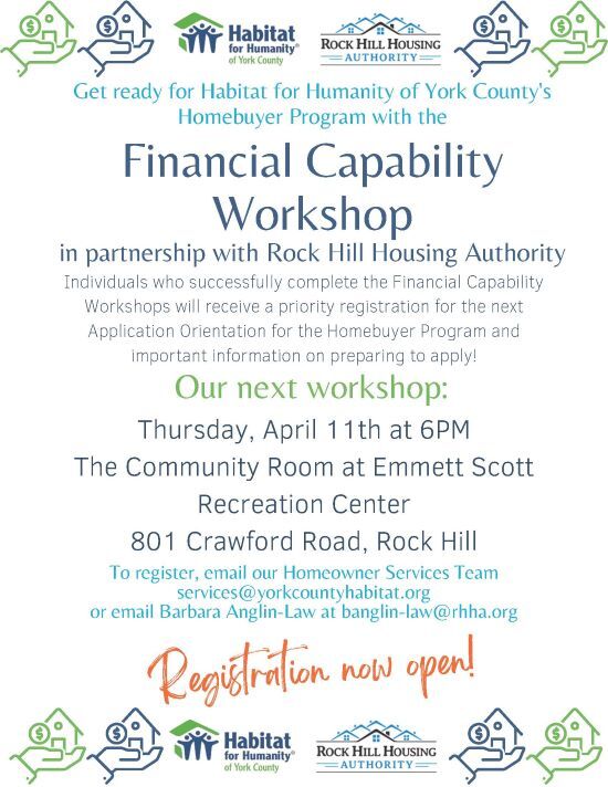 Habitat For Humanity Financial Capability Workshop Workshop. The information in this flyer is in the above text. 