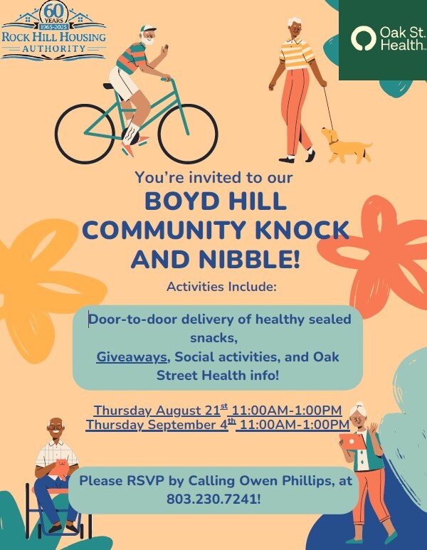 Boyd Hill Community Knock and Nibble flyer. All information on this flyer is listed above.