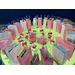 gift bags laid out in a circle on a decorated table