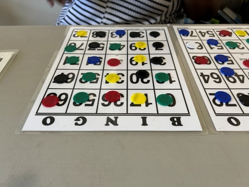 Bingo cards covered in markers.